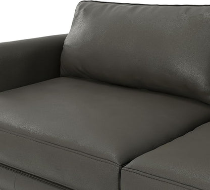 SIMPLIHOME Livingston 90-inch Wide Sofa in Coal Top Grain Genuine Leather, Handcrafted Mid-Century Modern Couch for Living Room, Large 3-Seater with Feather-Wrapped Cushions and Solid Wood Frame