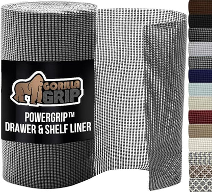 GORILLA GRIP powerGRIP Drawer Shelf and Cabinet Liner, Thick Strong Hold, Non-Adhesive Liners Protect Kitchen Cabinets and Cupboard, Bathroom Drawers, Easy Install, Breathable Mat, 24" x30', Gray