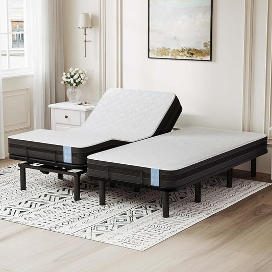 FLEXISPOT Adjustable Bed Frame Base Split King + 6" Cooling Gel Memory Foam Mattress, Massage, Head and Foot Incline, Zero Gravity, Zero Clearance, Under-Bed Lights, Anti-Snore, Wireless Remote