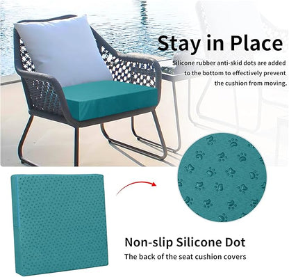 Easy-Going Waterproof Patio Cushion Covers 22x20x4 inch 2 Pack Replacement Non-Slip Outdoor Seat Cushion Slipcover with Zipper. Teal