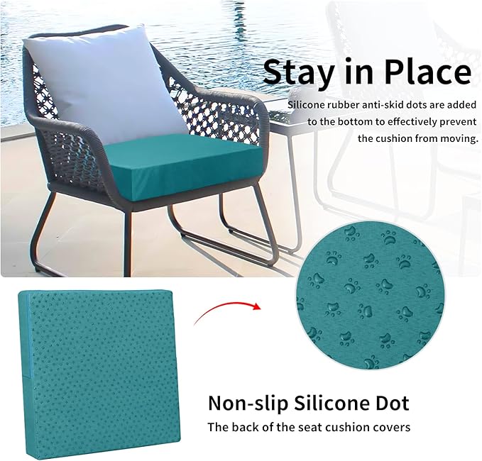 Easy-Going Waterproof Patio Cushion Covers 22x20x4 inch 4 Pack Replacement Non-Slip Outdoor Seat Cushion Slipcover with Zipper. Teal
