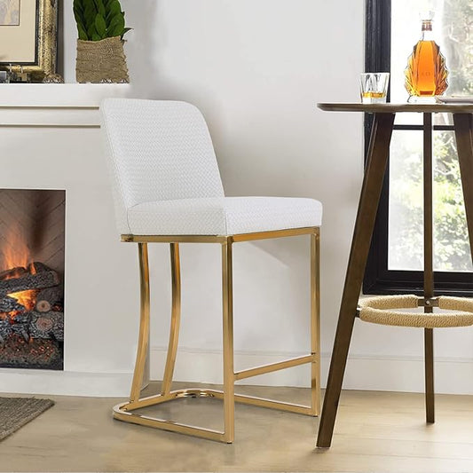 Sophia & William 24 Inch Bar Stools for Kitchen Island, Counter Height Bar Stools with Back,Modern PU Leather Gold Polished Bar Chairs,Supports 330lbs,Creamy White