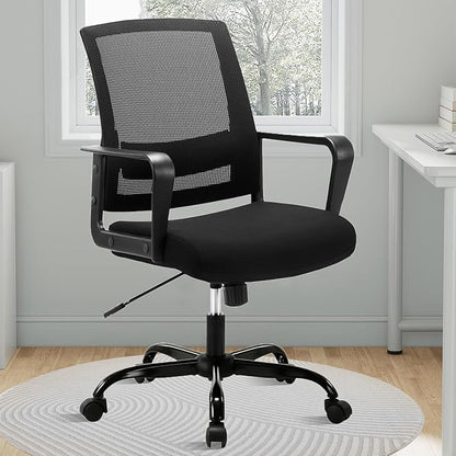 CLATINA Ergonomic Desk Chair, Mid Back Mesh Computer Chair with Lumbar Support and Armrest, Height Adjustable Swivel Chair for Home Office, Black (4PK)