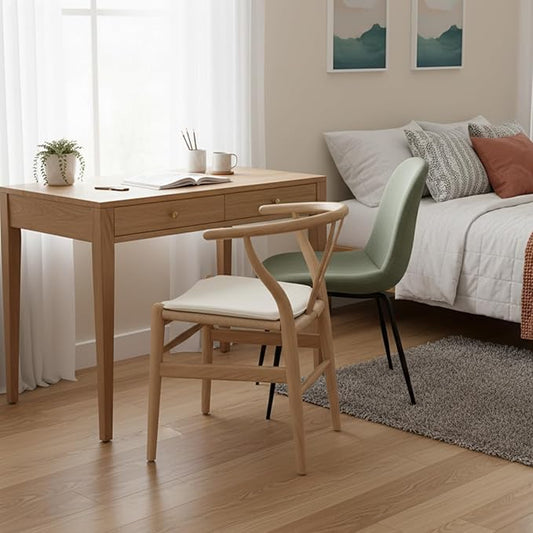 Tomile Wishbone Dining Chair with Arms, Modern Wood Chair Featuring a White PU Cushion on Woven Hemp Seat, Sturdy Wood and Y-Shaped Backrest, Fully Assembled for Kitchen & Dining (Ash Wood - Natural)