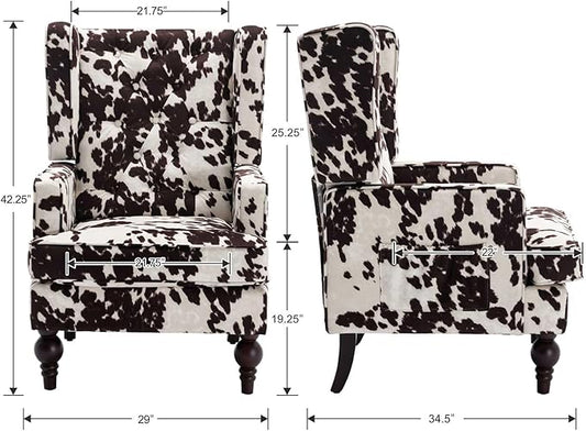 DUOMAY Tufted Accent Chair, Modern Upholstered Wingback Side Arm Chair for Living Room Bedroom with Wood Legs, Comfy Reading Guest Chair for Office, Milk Cow/Brown