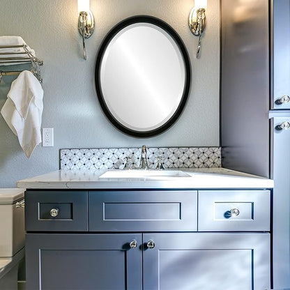 OVALCREST Oval Beveled Wall Mirror for Home Decor - Toronto Style - Gloss Black - 22" x 18"