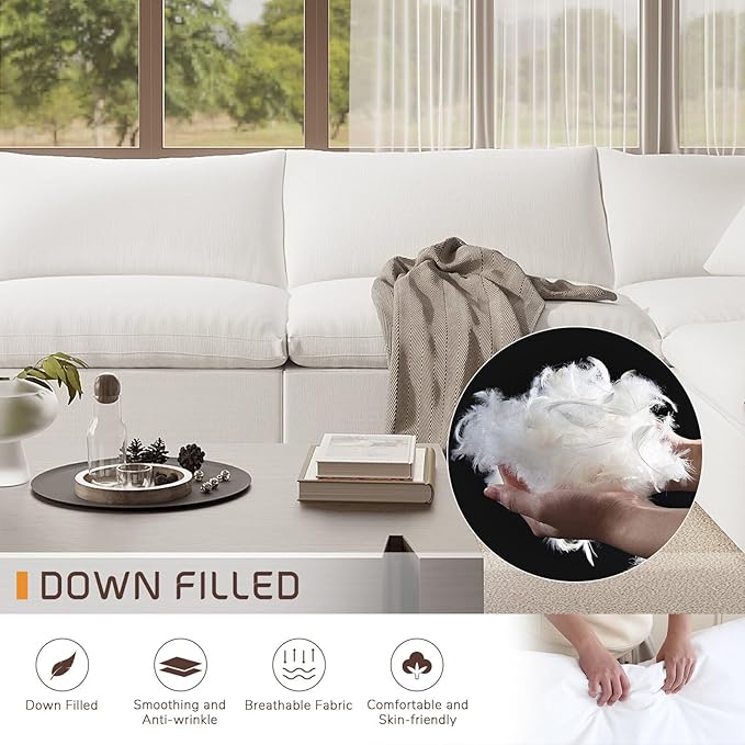 Oversize Cloud Modular Sectional Sofa,110.8" L Shape 3 Seaters with Chaise Down Filled Comfort Sofa Detachable Couch Cushion Covers for Living Room,White