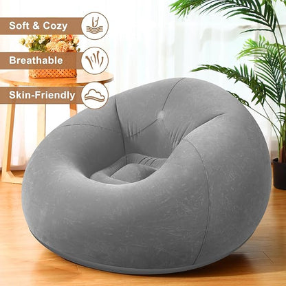 Realspring 12 Pcs Bean Bag Chairs for Adults Inflatable Chairs with Electric Air Pump,Blow up Couch Folding Portable Inflatable Couch Lazy Sofa for Reading Living Room Camping (Grey)