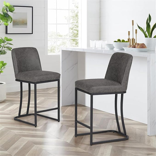 Sophia & William Counter Stools Set of 2, Counter Height 24" Bar Stools with Back for Kitchen Island, Faux Leather Upholstered Bar Stools,330lbs,Grey