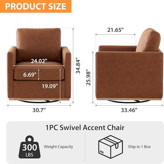 Chifee & Vingol 30.7" W Swivel Accent Chairs PU Leather Swivel Reading Chair for Living Room Mid Century Modern Chair,Brown