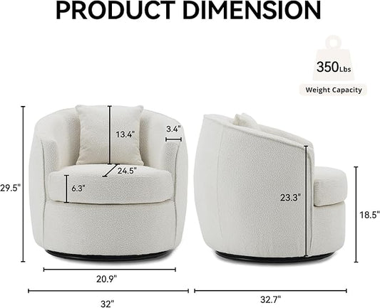 Swivel Accent Chair Set of 2, Modern Upholstered Boucle Barrel Arm Chairs with Pillow for Living Room, 360 Degree Round Swivel Sherpa Armchair with Round Base for Bedroom Club (2, Cream)