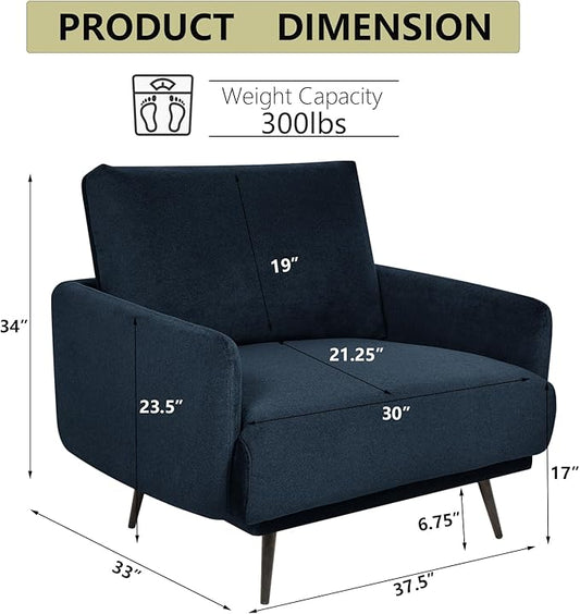 Oversized Accent Chair for Living Room Chairs Reading Arm Chair Comfy Modern Single Sofa Side Chairs with Metal Legs & Soft Cushion for Bedroom, Waiting Room (Velvet Navy Blue, Set of 2)