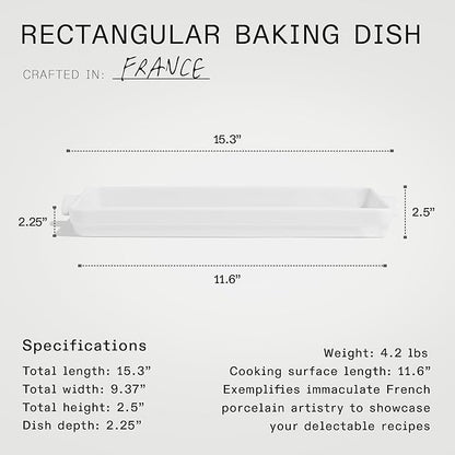 Made In Cookware - Rectangular Baking Dish - White - Hand Crafted Porcelain - Professional Bakeware - Made in France