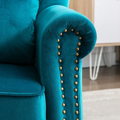 Accent Reading Arm Chairs Set of 2 Midcentury Modern Comfy Corner Sofa Chair, Wingback Waiting Room Club Chair with Tufted Back for Living Room/Bedroom/Reception Room, Velvet Teal