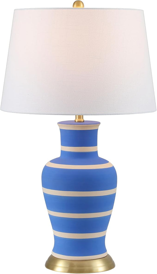 JONATHAN Y JYL4026L Julian 29" Traditional Classic Ceramic Urn LED Table Lamp for Bedroom, Living Room, Office, College, Book Case, Nightstands and Coffee Table, Blue/Beige