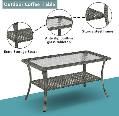 Rilyson Wicker Outdoor Patio Furniture Set - 6 Piece Patio Conversation Sets with Swivel Rocker Chairs, Ottomans, Sofa and Table, 6 inch Cushions, Deep Seating, for Porch Deck Mixed Grey/Blue