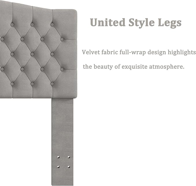Queen Headboard Only, Upholstered Headboard for Adjustable Bed Velvet Tufted Queen/Full Size Wall Mounted Head Board with Solid Wood Legs Head Board, Gray