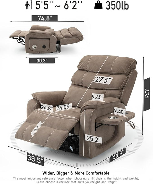 Power Lift Lazy Boy Recliner Chair, 2 Motor Flat Recliner, Nursing Lift Chair with Massage and Lumbar Heating, Adult Power Recliner with Side Pockets, Folding Table, Remote Control