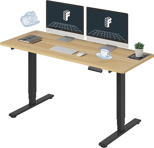 FLEXISPOT E6 3-Stage Dual Motor 60 x 24 Electric Standing Desk Sit Stand Up Desk, Holds 220 lbs, Adjustable Height w/Memory Presets, One-Piece Maple Desktop & Black Frame, Ships in 2 Boxes