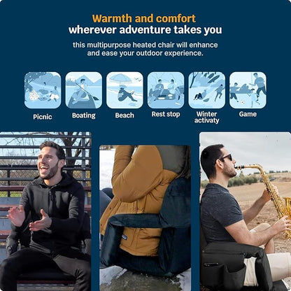 Alpcour Heated Reclining Stadium Seat for Bleachers – Wide Bleacher Chair with Back Support and Cushion, Armrests, Side Pockets, & Hook – Stadium Seats Chairs for Camping, Kayak, Paddle Board & More