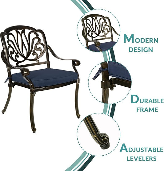 MEETWARM 9-Piece Outdoor Patio Dining Set, 8 Outdoor Dining Cushioned Chairs and 1 Oval Table with 2" Umbrella Hole, All Weather Cast Aluminum Patio Funiture Set for Backyard, Patio, Garden, Navy Blue