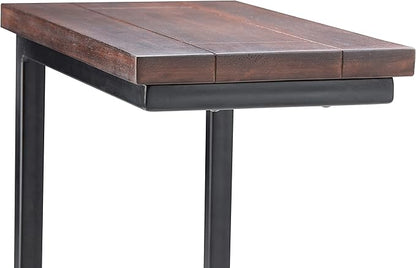 SIMPLIHOME Skyler 18-inch Wide Solid Mango/Metal Industrial C-Shaped End Table in Dark Cognac Brown/Black for Living Room, Office, or Bedroom, Assembled