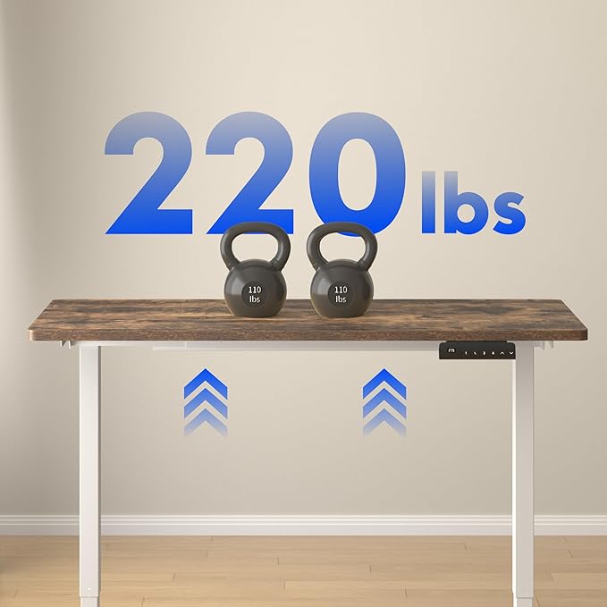 FLEXISPOT E3 Dual Motor Electric Standing Desk 55 x 28 Sit Stand Up Desk, Holds 220 lbs, Adjustable Height w/Memory Presets, One-Piece Special Walnut Desktop & White Frame, Ships in 2 Boxes