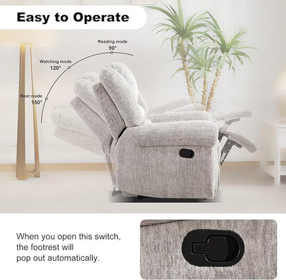 INZOY Recliner Chair, Heavy Duty Manual Reclining Sofa Single Lounge Sofa for Living Room, Home Theater Seating, White