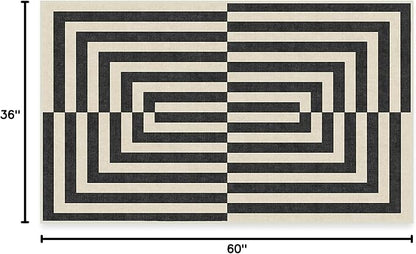 RUGGABLE x Jonathan Adler Machine Washable Modern Area Rug – Op Art Charcoal 3x5, Stain-Resistant, Non-Slip – Small Rugs for Living Room, Bedroom, Hallway, Entryway & Office–with Standard Pad