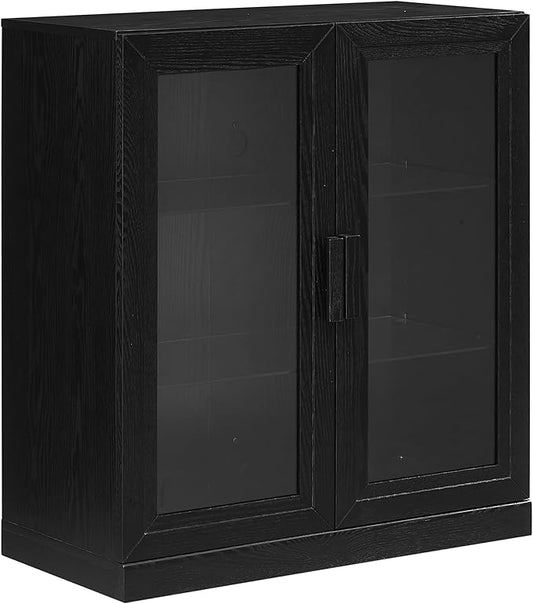 Crosley Furniture Essen Stackable Glass Door Kitchen Pantry Storage Cabinet, Accent Cabinets for Entryway, Black