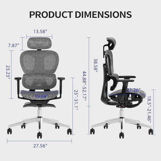 PatioMage Ergonomic Office Chair, Big and Tall Desk Chair with Adjustable Lumbar Support & Seat Depth, High Back Computer Chair, Swivel Mesh Chairs with Wheels for Home Office, Darkgrey