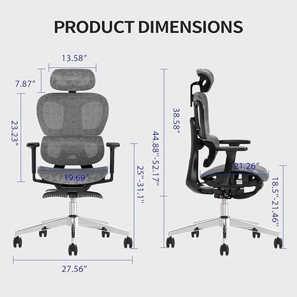 PatioMage Ergonomic Office Chair, Big and Tall Desk Chair with Adjustable Lumbar Support & Seat Depth, High Back Computer Chair, Swivel Mesh Chairs with Wheels for Home Office, Darkgrey