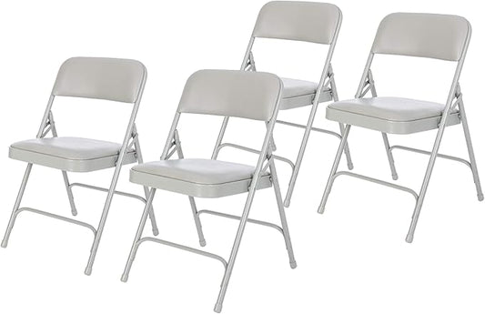 OEF Furnishings OEF1200 Series Premium Heavy Duty Vinyl Padded Folding Chairs, Commercial Grade 500 lb Capacity (4-Pack, Warm Gray)