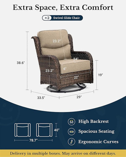 HILLGA Luxury Patio Furniture Set with 6-inch Thick Cushion, Outdoor High Back Swivel Rocker Patio Chairs, 2PCS Wicker Conversation Set for Deck Yard and Poolside, Beige (V2)