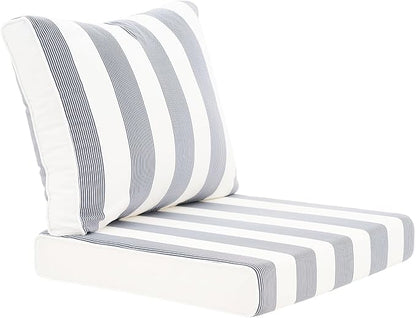 Outdoor Cushion Set for Patio Furniture Deep Seat Chair Cushions Weather Resistant Sofa Chair Pad, 24.4x23.6 Inch, Blue Stripe