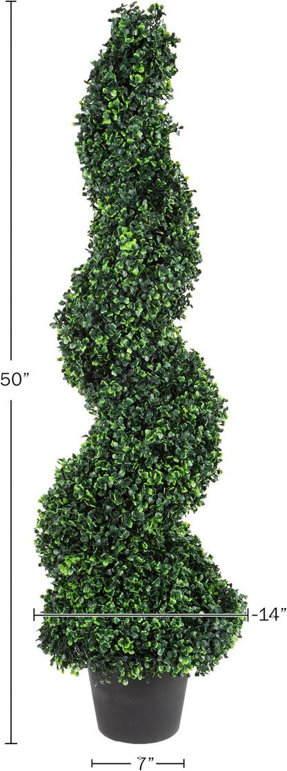 Faux Tree Boxwood Topiary Plant - 50-Inch Artificial Spiral Plant with Realistic Leaves and Planter - For Indoor and Outdoor Home Decor by Pure Garden