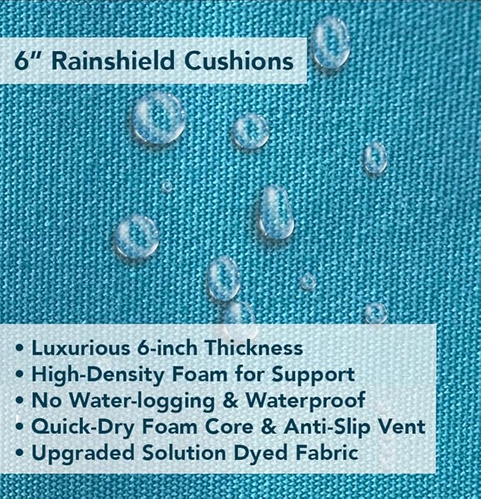 Outdoor Patio Wicker Furniture 7-PC Sectional with 6 inch Rainshield All Weather Water Protection Cushions (Black Wicker, Turquoise Cushions)