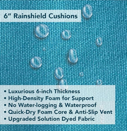 Outdoor Patio Wicker Furniture 7-PC Sectional with 6 inch Rainshield All Weather Water Protection Cushions (Black Wicker, Turquoise Cushions)