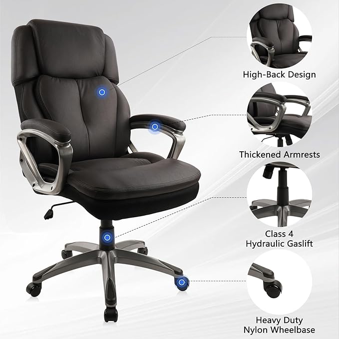 CLATINA Big and Tall Executive Office Chair, Extra Wide Seat, 500 LBS Capacity Heavy Duty Ergonomic Cloth Desk Chair with Wheels and Padded Armrests, High Back Fabric Computer Task Chair, Black