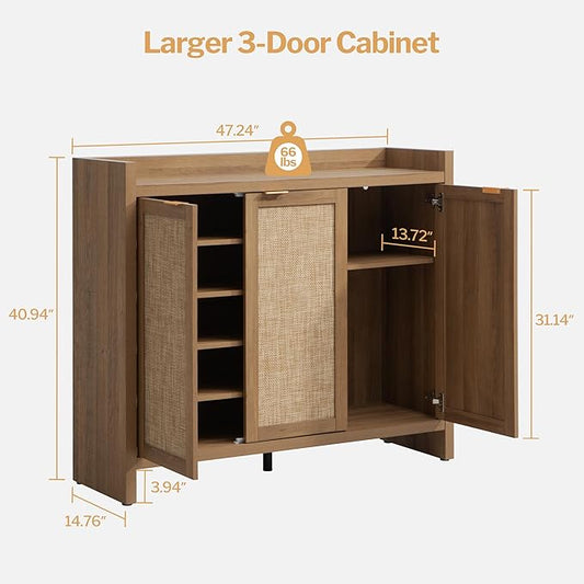 SICOTAS Shoe Storage Cabinet Set of 2, Large Tall Shoe Cabinet, Rattan Shoe Cabinet Storage for Entryway, Farmhouse Cabinet with Doors and Adjustable Shelves for Entryway Hallway Living Room
