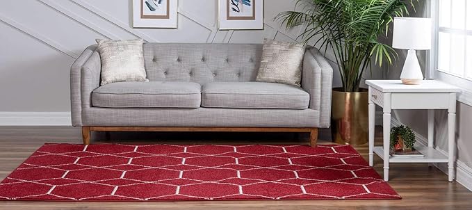 Unique Loom Trellis Frieze Collection Area Rug - Geometric (9' x 12' 2", Red/ Ivory)