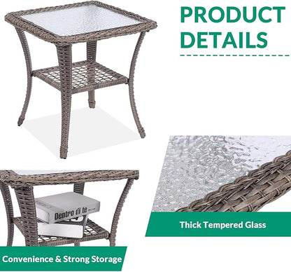 VIVIJASON 5-Piece Outdoor Patio Wicker Conversation Sets, All Weather Outdoor Rattan Furniture Set Includes Glider Loveseat, 2 Coffee Table, 2 Glider Rocker Chairs with Cushions, Grey