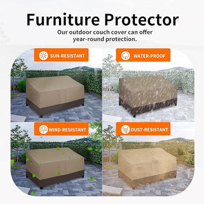 Easy-Going Waterproof Outdoor Couch Cover, Heavy Duty 3-Seater Patio Sofa Cover, Winchdproof Outdoor Furniture Cover with Air Vent (95Wx40Dx35H inch, Camel/Dark Brown)