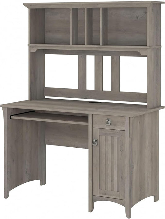 Bush Furniture Salinas Computer Desk with Hutch | Study Table with Drawers, Cabinets & Pullout Keyboard/Laptop Tray | Modern Home Office Desk in Driftwood Gray | Work Desk with Storage