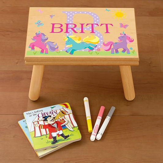 Let’s Make Memories Personalized My Own Name Step Stool - Children’s Step Stool - Sturdy Wood – Non-Toxic Paint, Sealer - Sports Design - Natural - 14’Wx9.25”Lx8.75”H - Ages 3+