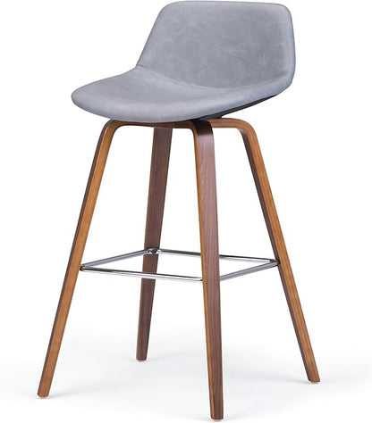 SIMPLIHOME Randolph Mid Century Modern 28 inch Bentwood Counter/ Bar Height Stool (Set of 2) in Stone Grey Vegan Faux Leather for the Dining Room and Kitchen