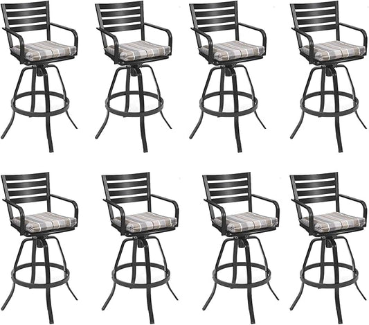 Pellebant 29.5" Outdoor Bar Stools Set of 8, Aluminum Swivel Patio Bar Height Stools with Footrest & Backrest,Rust-Proof Patio Stool Chairs for Deck Lawn Garden,GardenMilano Char