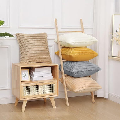Pallene Faux Fur Plush Christmas Throw Pillow Covers 18x18 Set of 2, Luxury Soft Fluffy Striped Decorative Pillow Covers for Sofa, Couch, Living Room, Cream White