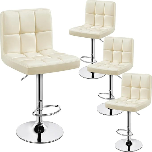 Yaheetech Bar Stools Set of 4, PU Leather Swivel Barstools, Height Adjustable Counter Chairs, Modern Stools with Back for Bar Kitchen Island Dining Room, 4pcs, Beige