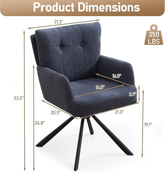 Fabric Dining Chair Set of 2 Modern Upholstered Swivel Dining Room Chairs Comfy Accent Armchair with Mid Back, Desk Arm Chair No Wheels for Kitchen/Living Room/Dining Room, Navy